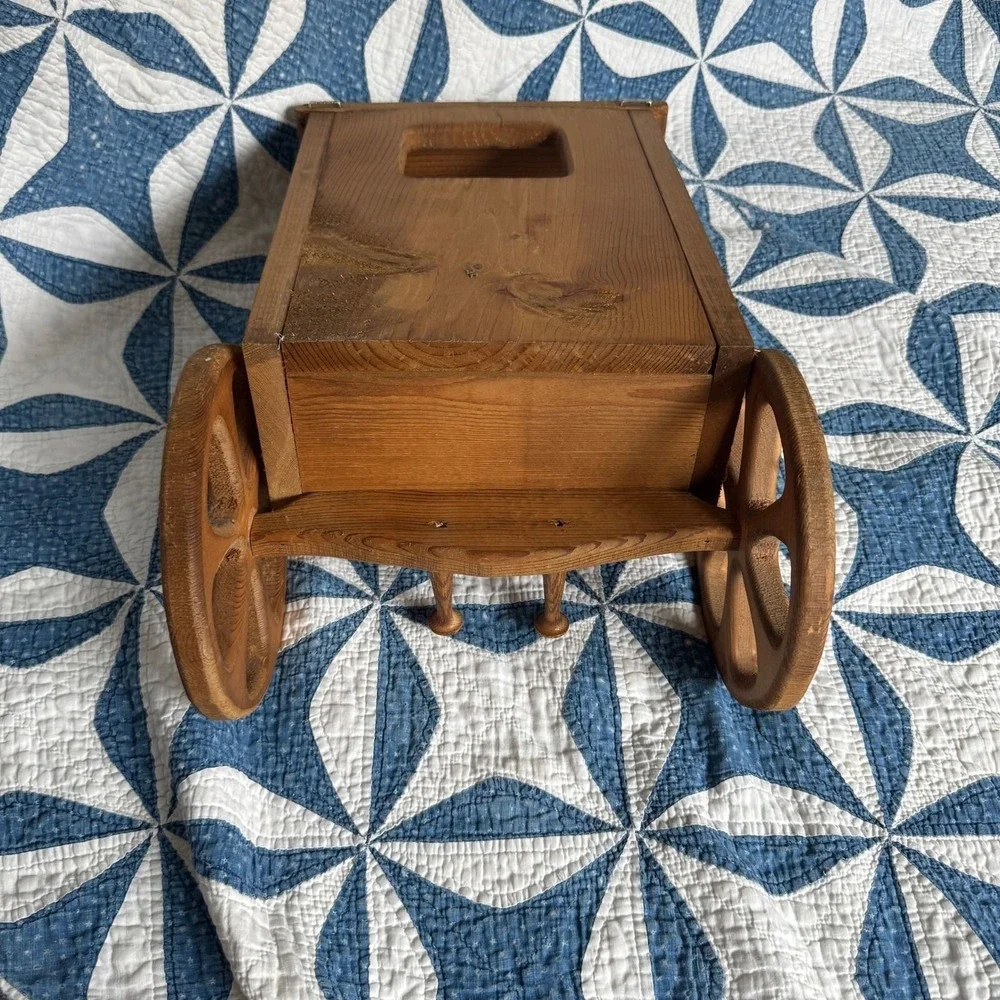 Vintage Rustic Wooden Carriage Stagecoach Wall Shelf with Hanging Pegs Brown